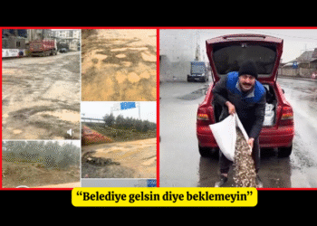 VATANDAŞ YOLLARDAKİ ÇUKURLARA ÇÖZÜM BULDU